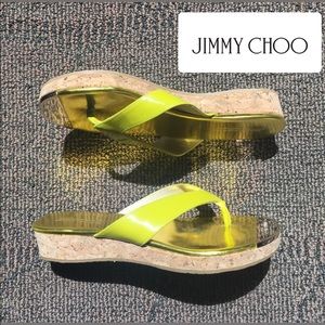 JIMMY CHOO - Pence Cork Neon Yellow sandals, Sz 4